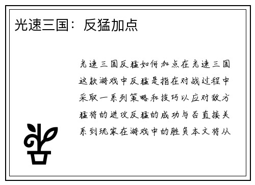 光速三国：反猛加点